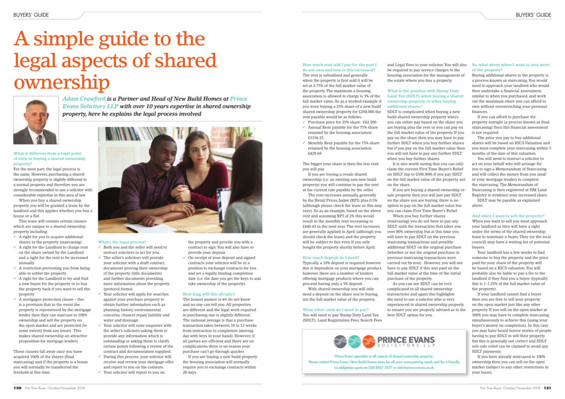 Adam Crawford writes for First Time Buyers Magazine on the Legal aspects of shared ownership