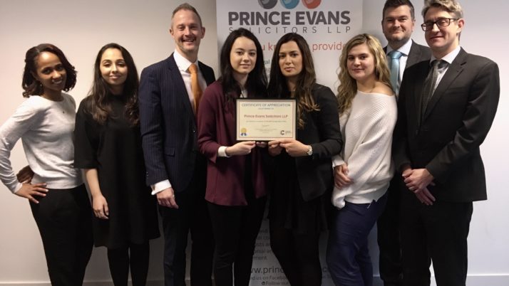 PRINCE EVANS SOLICITORS HONOURED FOR HELPING TO SECURE VITAL FUNDS FOR CANCER RESEARCH UK